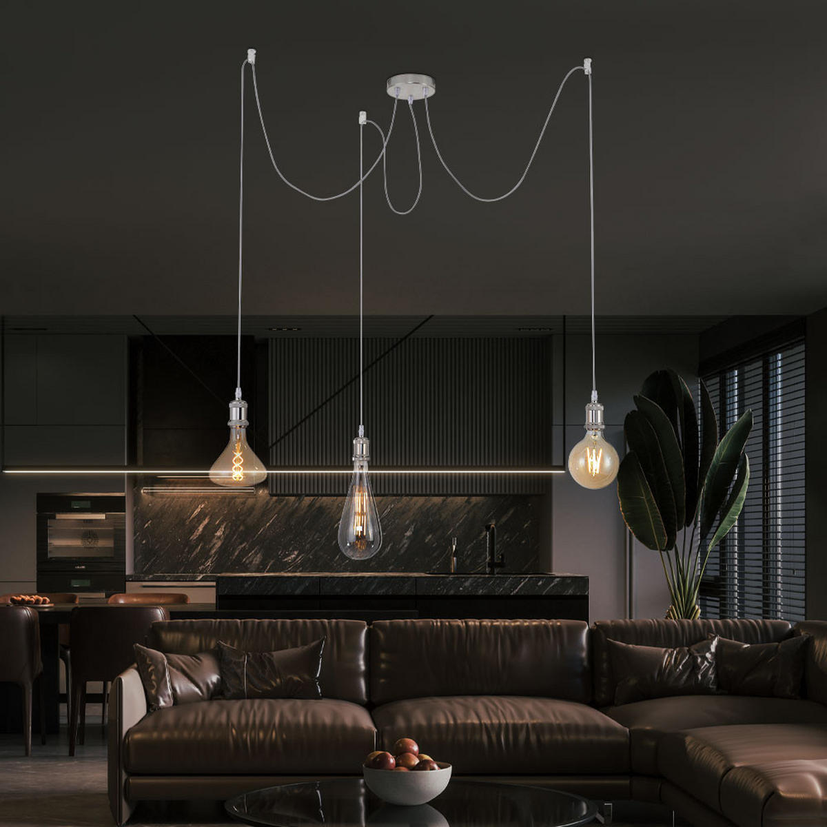 PENDELLEUCHTE Stahl Silber 3-Flammig Höhenverstellbar - Silberfarben, Metall (12/12/300cm)