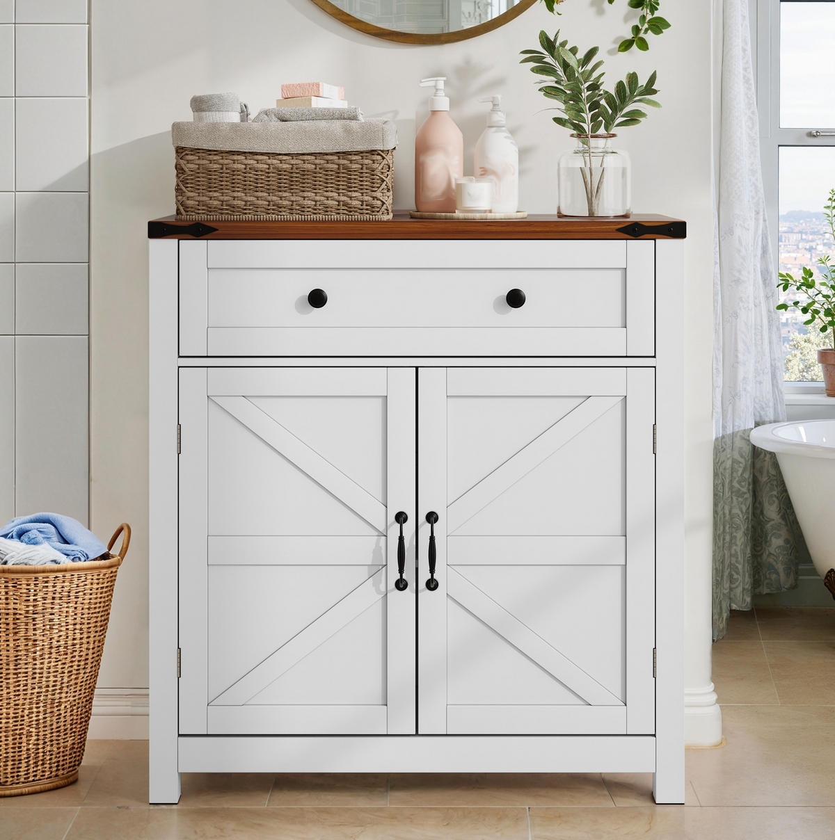 SIDEBOARD 76/30/83 cm weiß aus MDF mit Schublade und Türen - Weiß, Holzwerkstoff (76/83/30cm) - OKWISH