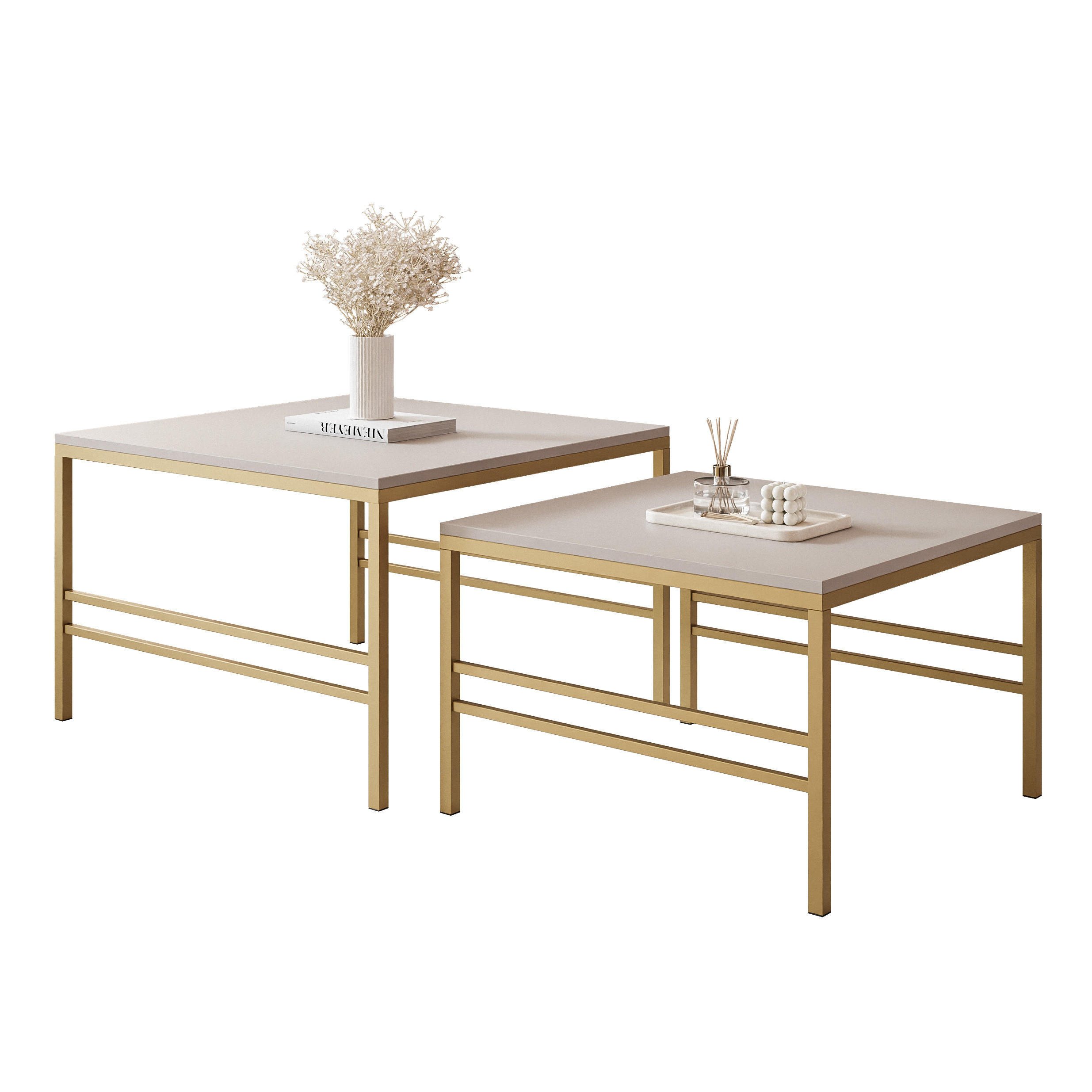 COUCHTISCH Cashmere Matt Gold Rahmen - Beige/Goldfarben, Holzwerkstoff (70/70/46cm) - Idohome