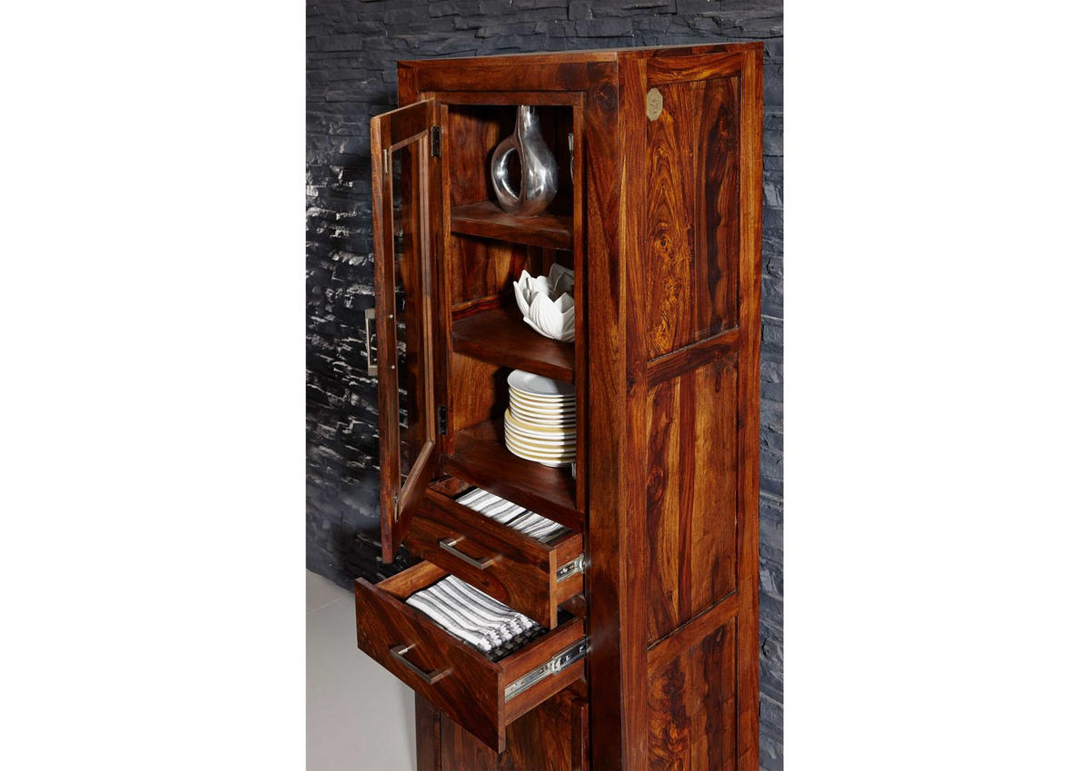 VITRINE Sheesham 60x40x180 braun lackiert METRO LIFE #106 - Braun, Holz (60/180/40cm) - Massivmoebel24