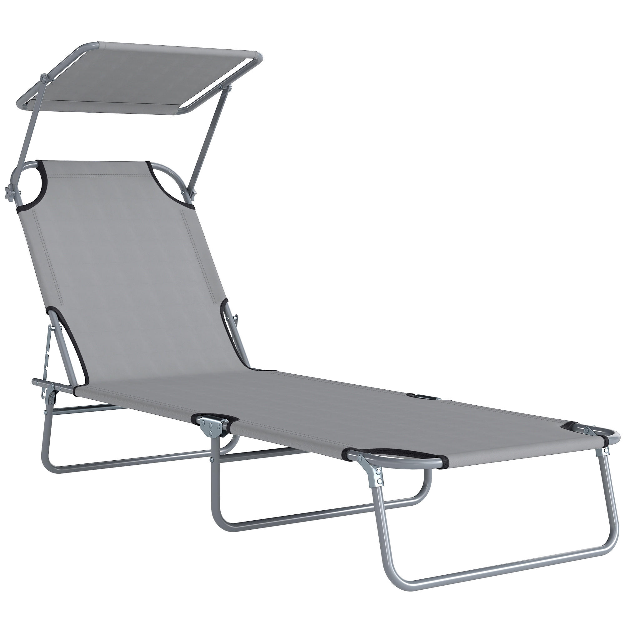SONNENLIEGE klappbar mit Dach - Hellgrau, Metall (58/36/187cm) - Outsunny