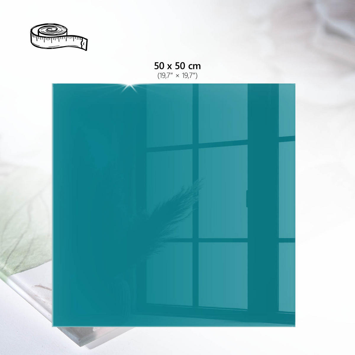 TISCHPLATTE 50x50 cm – Kühles Türkis - Gelb, Glas (0.4/50/50cm) - Wallfluent