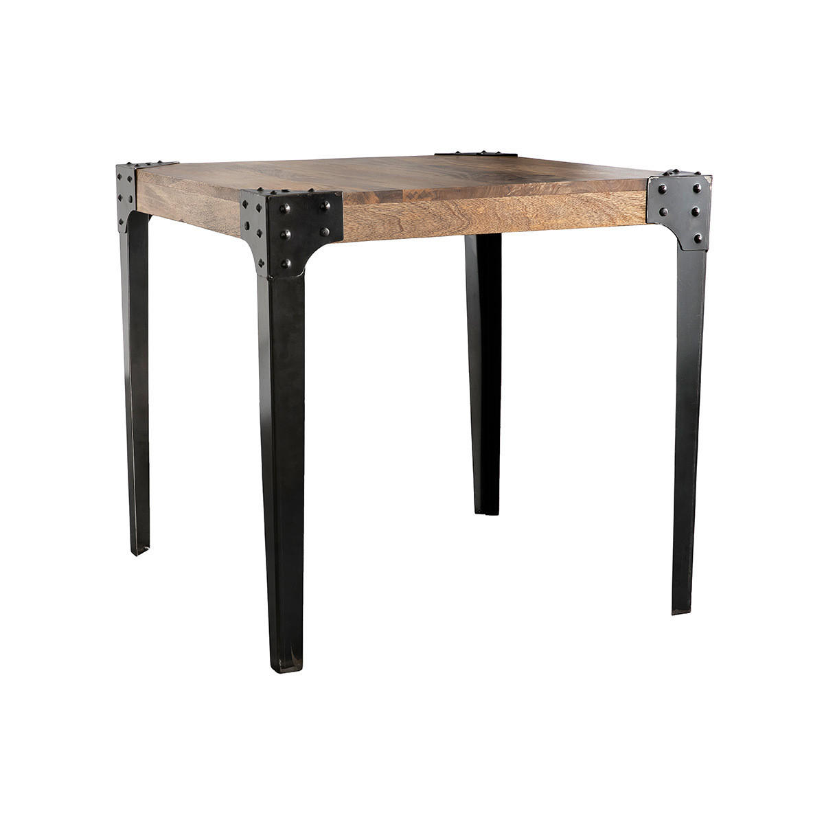 ESSTISCH Industriell Stahl Holz L80 MADISON - Dunkelbraun, Holz (80/80/76cm) - Miliboo