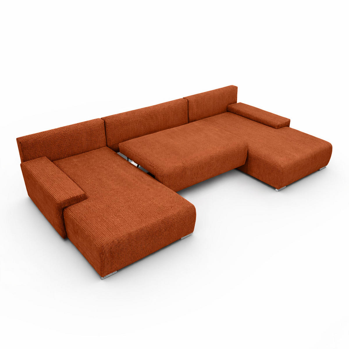 ECKSOFA U-Form Livorno Schlaffunktion Cord-Stoff Kupfer - Chromfarben/Schwarz, Holz/Kunststoff (348/93/188cm) - Kaiser Möbel