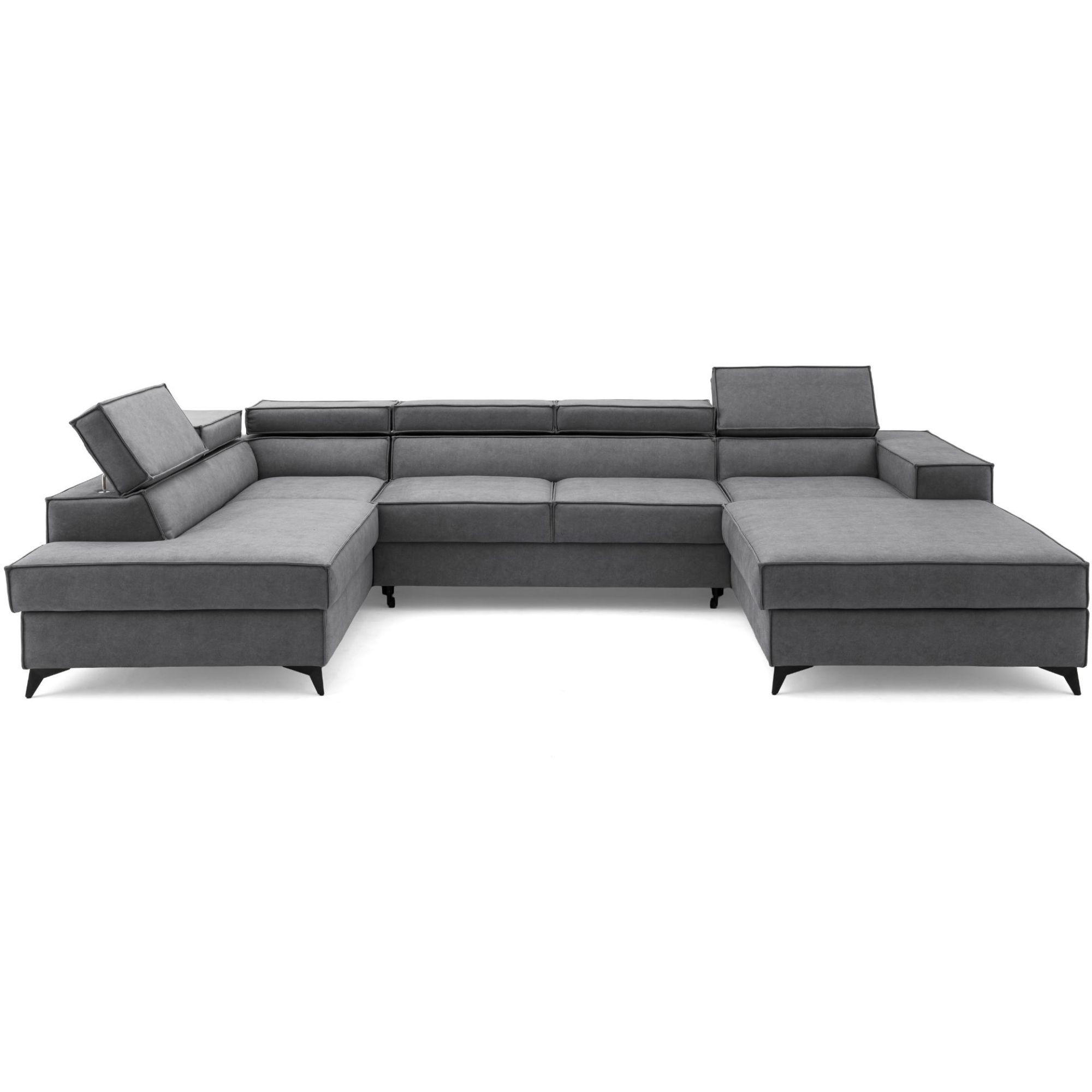 ECKSOFA PURE U Links mit Schlaffunktion 127x270 Velours Grau - Schwarz/Grau, Holz/Textil (340/204cm) - Muffo