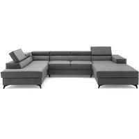 ECKSOFA PURE U Links mit Schlaffunktion 127x270 Velours Grau - Schwarz/Grau, Holz/Textil (340/204cm) - Muffo
