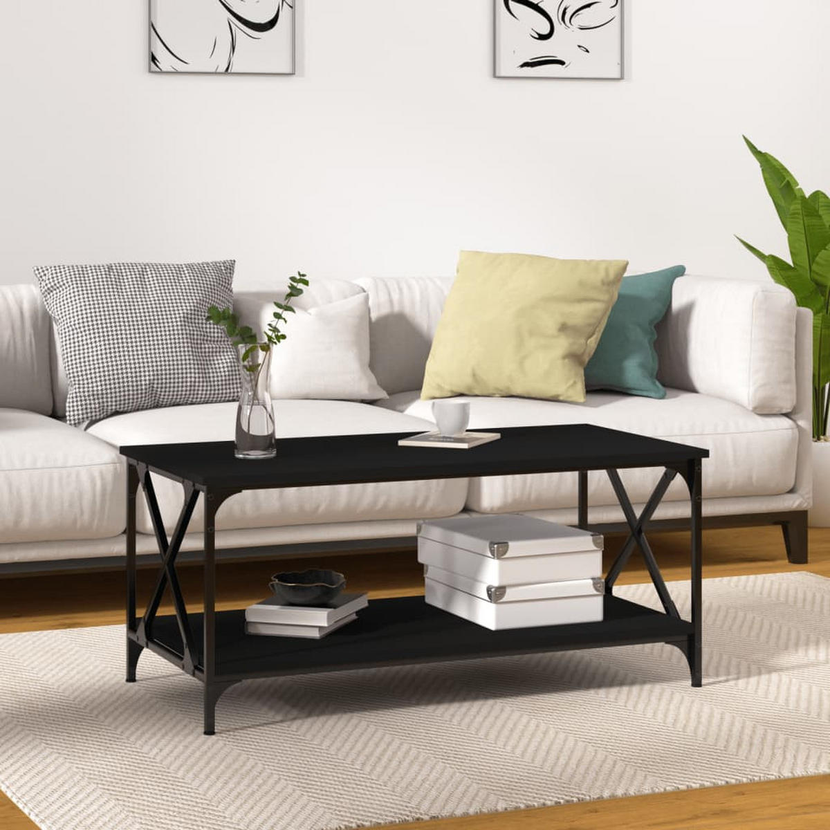 COUCHTISCH Schwarz 100x50x45 cm Holzwerkstoff und Eisen - Schwarz, Holzwerkstoff (100/50/45cm) - furnicato