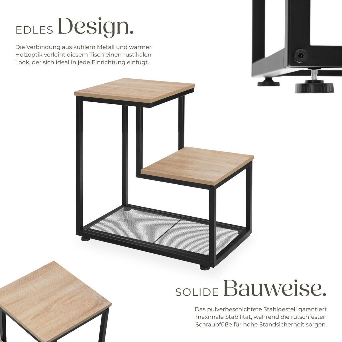 BEISTELLTISCH Halifax,60,5 x 35,5 x 60,5 cm,Industrial Holz hell, Eiche Sonoma - Naturfarben, Holz (60.5/35.5/60.5cm) - tectake