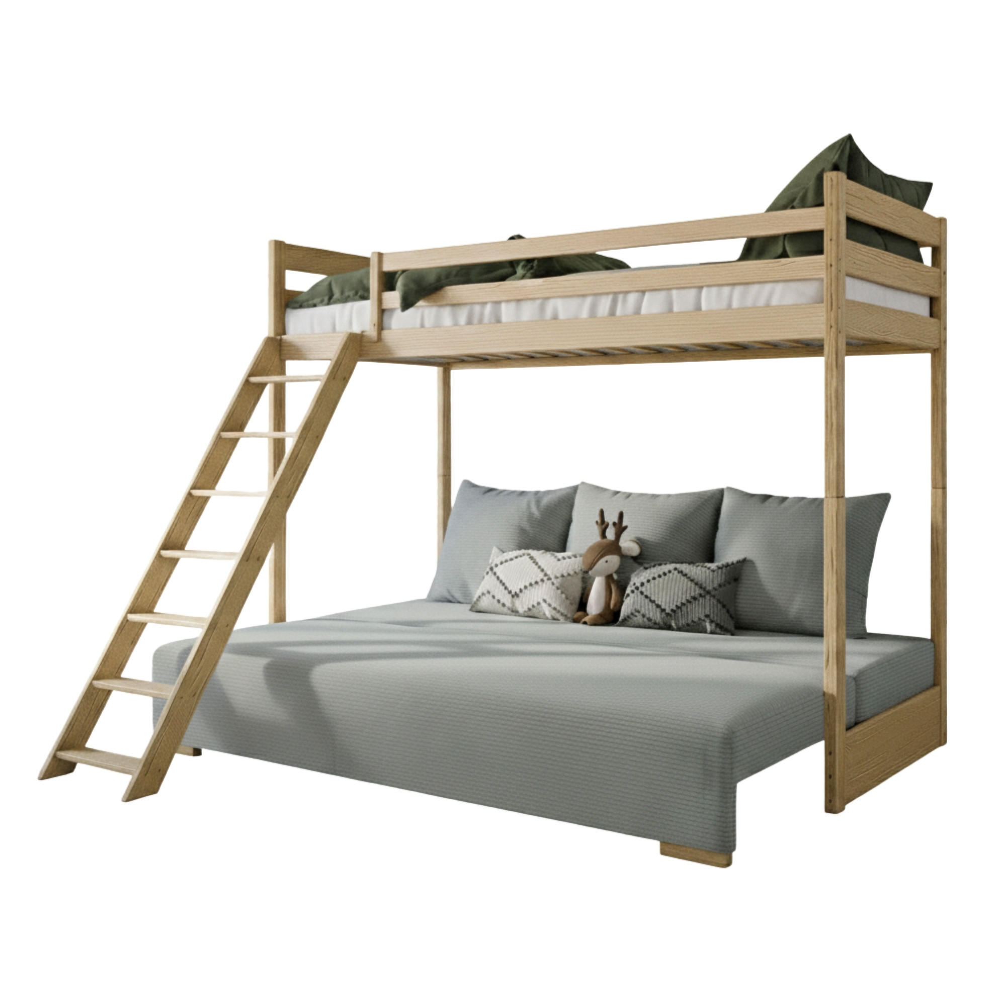 HOCHBETT mit Schlafsofa 200x140 cm in natur und salbeifarben - Salbeigrün/Naturfarben, Holz (140/200cm) - Kids Collective