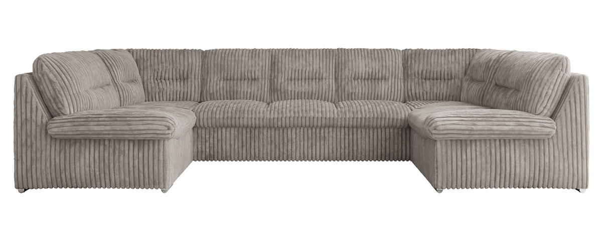 WOHNLANDSCHAFT MORBIDO U Hellgrau Cord - Silberfarben/Hellgrau, Textil/Metall (340/93/206cm) - MKS