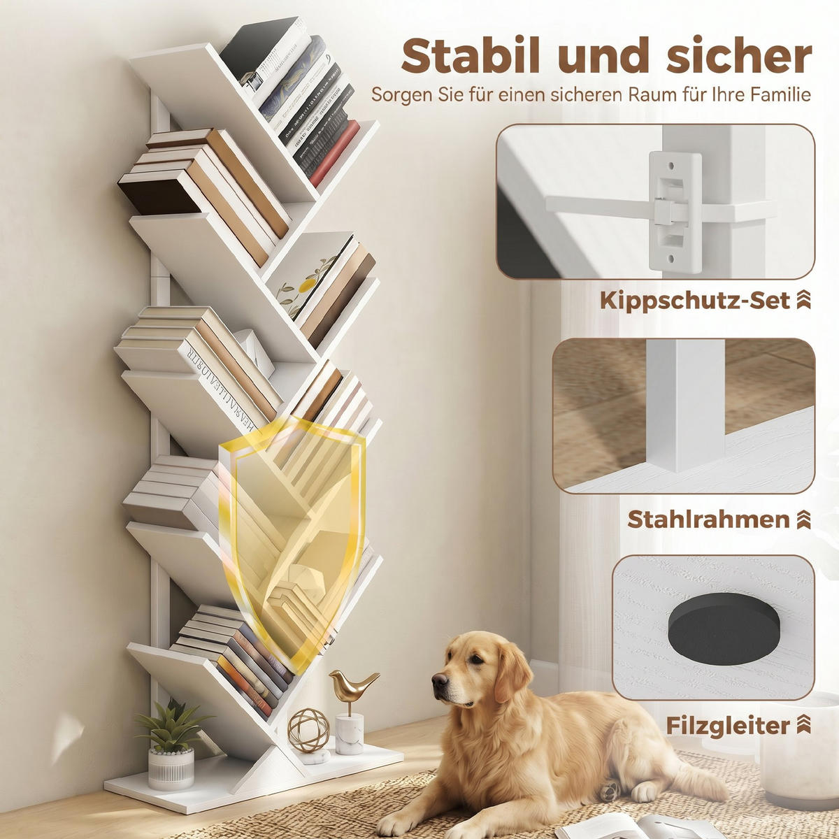 BÜCHERREGAL Spanplatte Stahl Weiß - Weiß, Holzwerkstoff (24/136/50cm) - HOMCOM