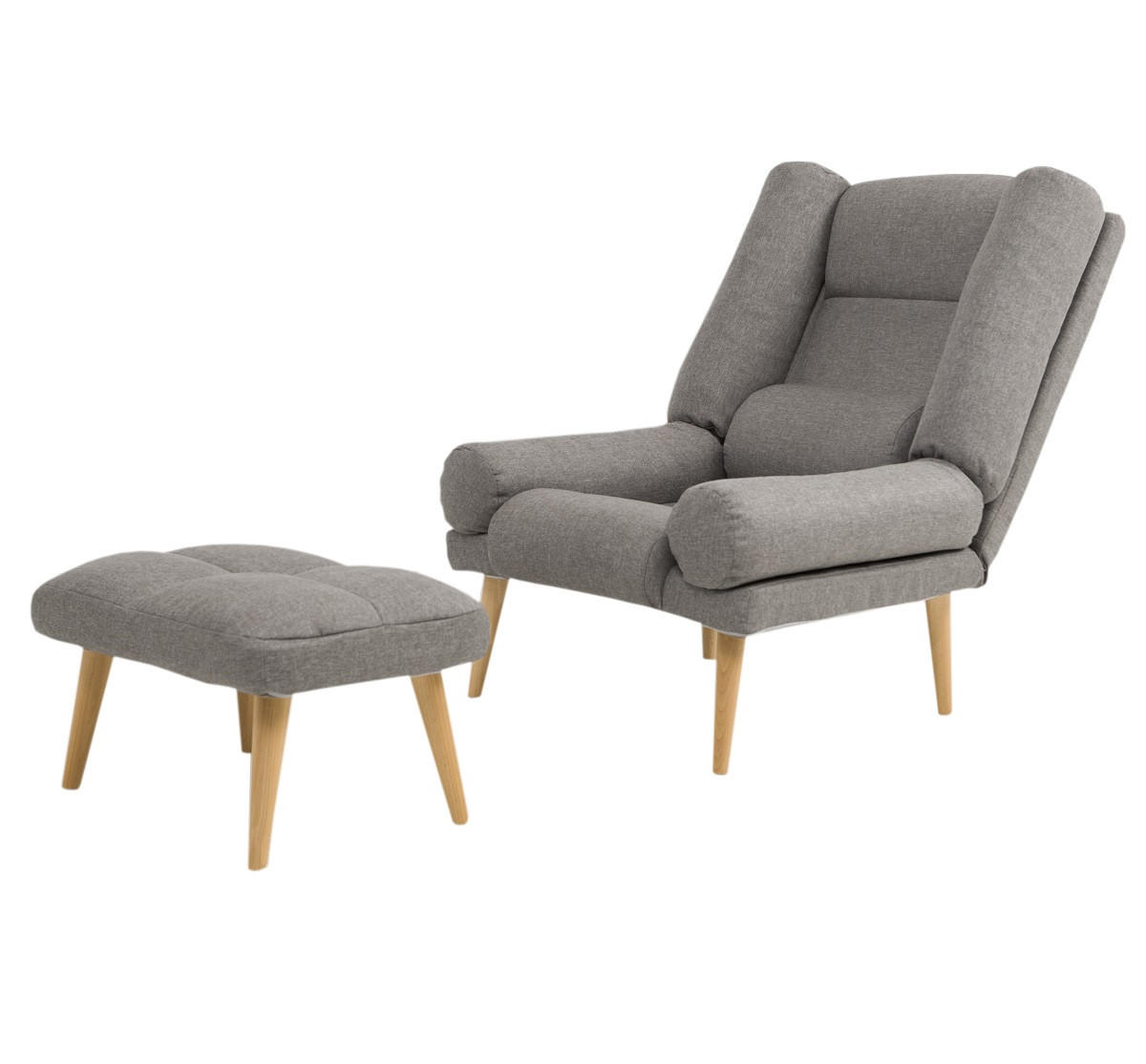 SESSEL Lola mit Fußhocker Rückenlehne 5-stufig einstellbar, hellgaru - Hellgrau, Holz/Kunststoff (75/100/60cm) - Margaret Hadas24