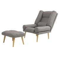 SESSEL Lola mit Fußhocker Rückenlehne 5-stufig einstellbar, hellgaru - Hellgrau, Holz/Kunststoff (75/100/60cm) - Margaret Hadas24