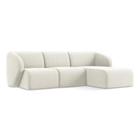 ECKSOFA Rechts Samt Stoff Beige - Creme/Schwarz, Holzwerkstoff/Kunststoff (248/166cm) - Makamii