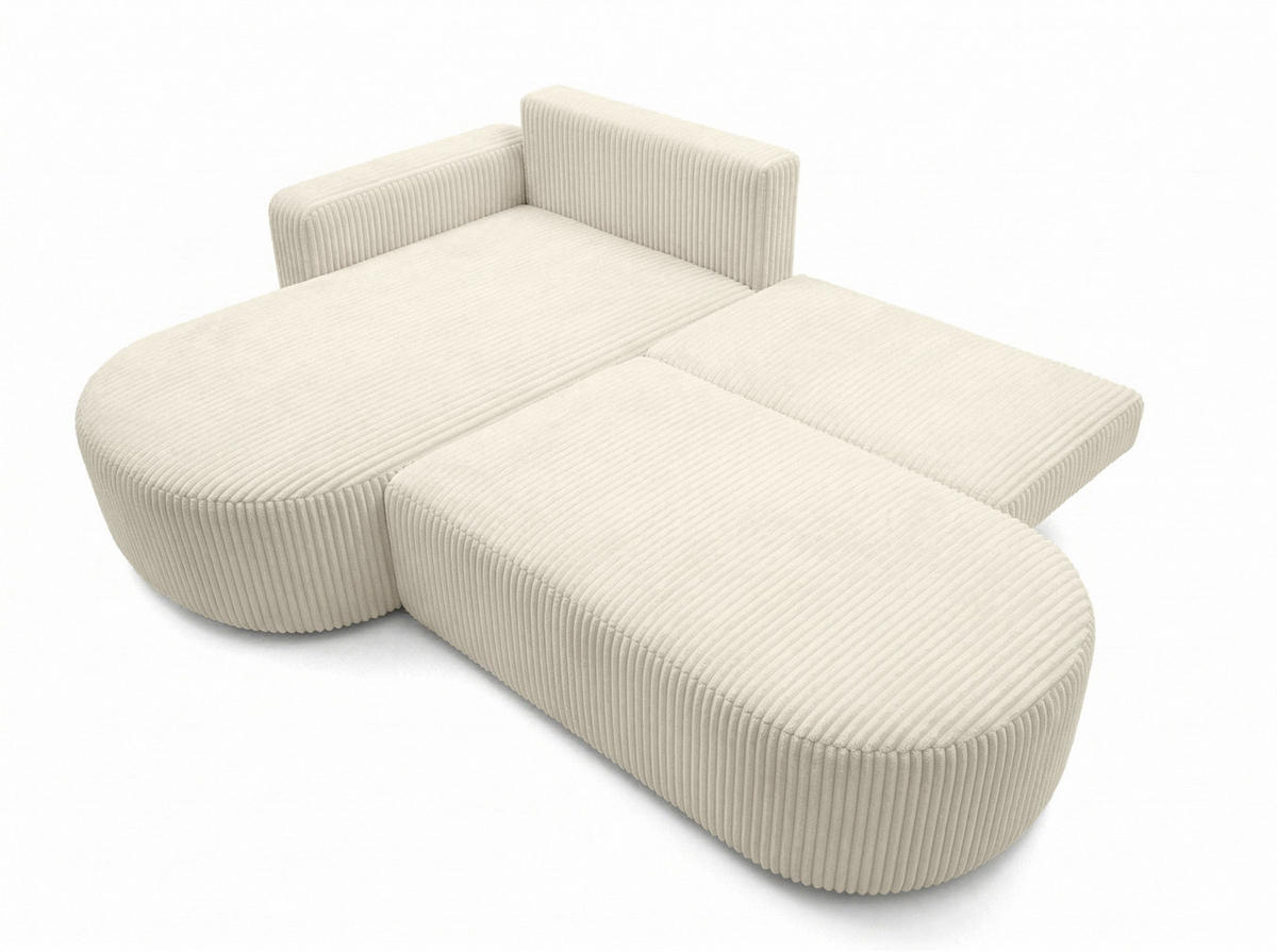 ECKSOFA Mit Schlaffunktion Und Bettkasten, Cordstoff Tilia, Ecru, Links, ROUND ONE OPEN XL - Ecru, Holz (262/175cm) - Kaiser Möbel