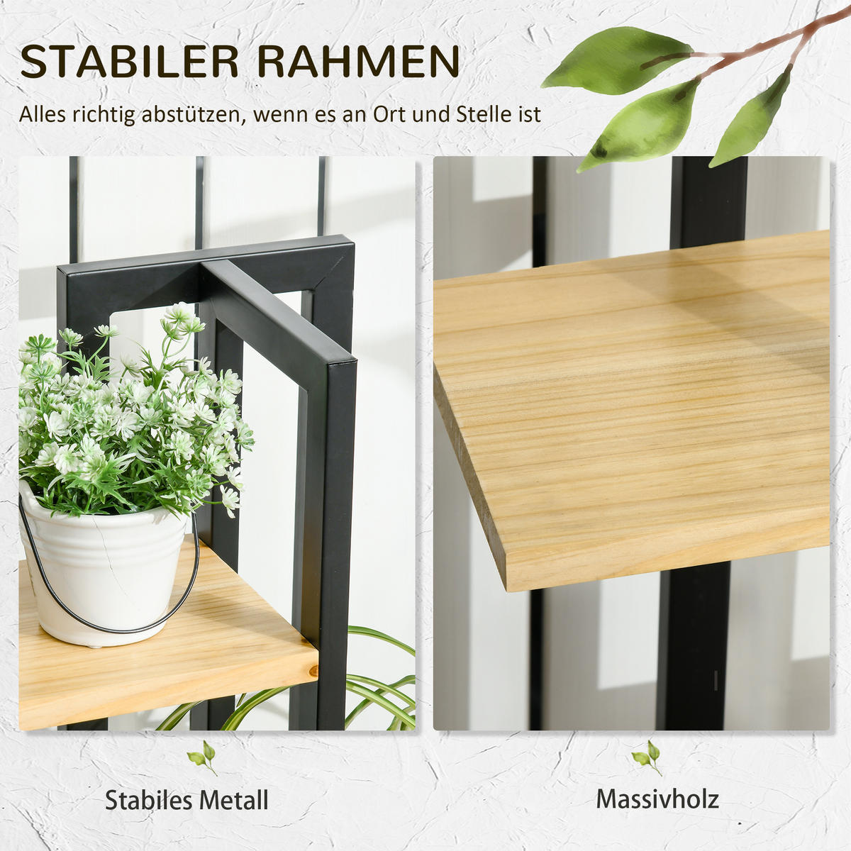 PFLANZENSTÄNDER DE-05315 4 Ebenen, Industrie-Design Schwarz/Natur - Schwarz/Naturfarben, Holz (45/25/110cm) - ComfortXL