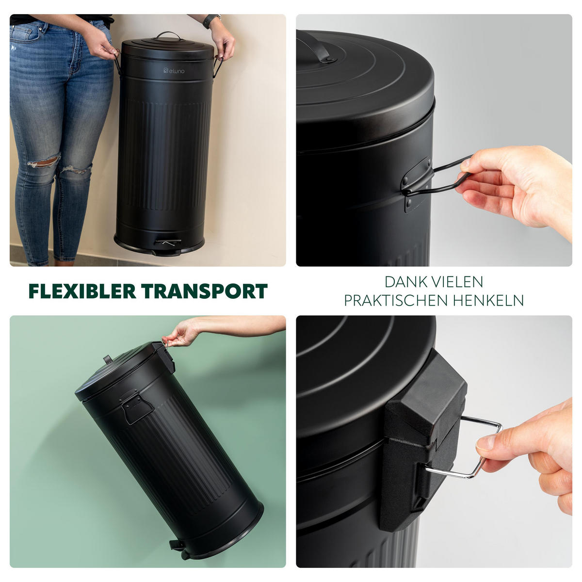 ABFALLEIMER Treteimer VINTAGE, 30 Liter, aus Metall, schwarz - Schwarz, Metall (30.5/68.5/36cm) - eluno