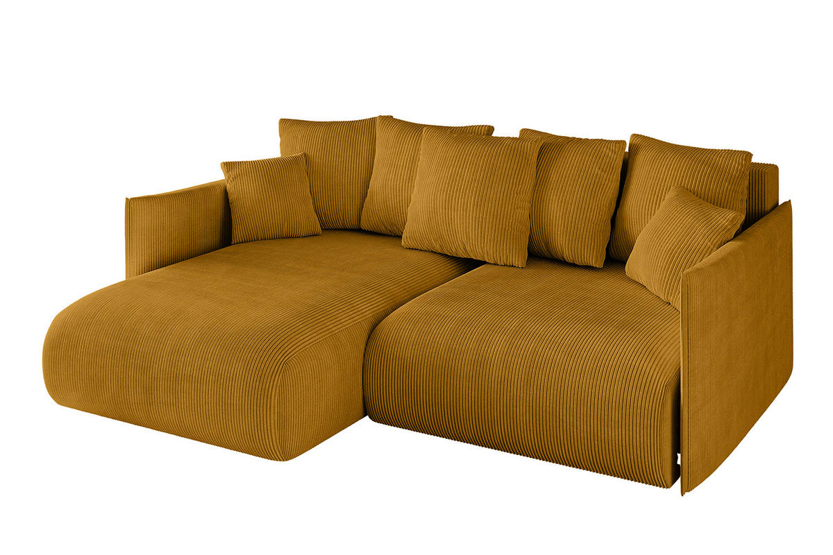 ECKSOFA mit Schlaffunktion und Bettkasten ONESK-L 208x165x40 Senfgelb Cord - Currygelb, Holzwerkstoff/Kunststoff (208/165cm) - ALTDECOR