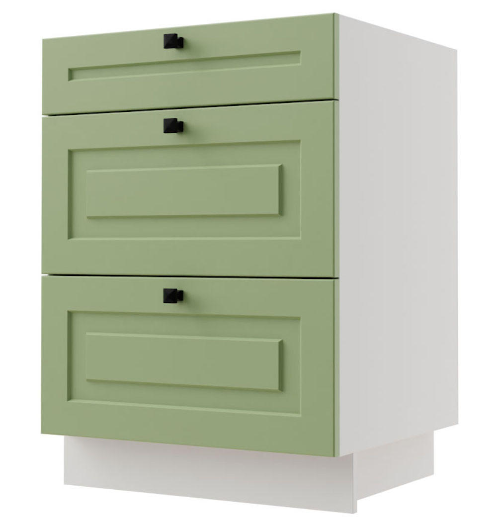 SCHUBLADENUNTERSCHRANK Rimini D3A/60 RAL 6025 Farngrün Matt / Weiß 60 / 50 / 82cm - Weiß/Grün, Holz/Holzwerkstoff (60/82/50cm) - Feldmann-Wohnen
