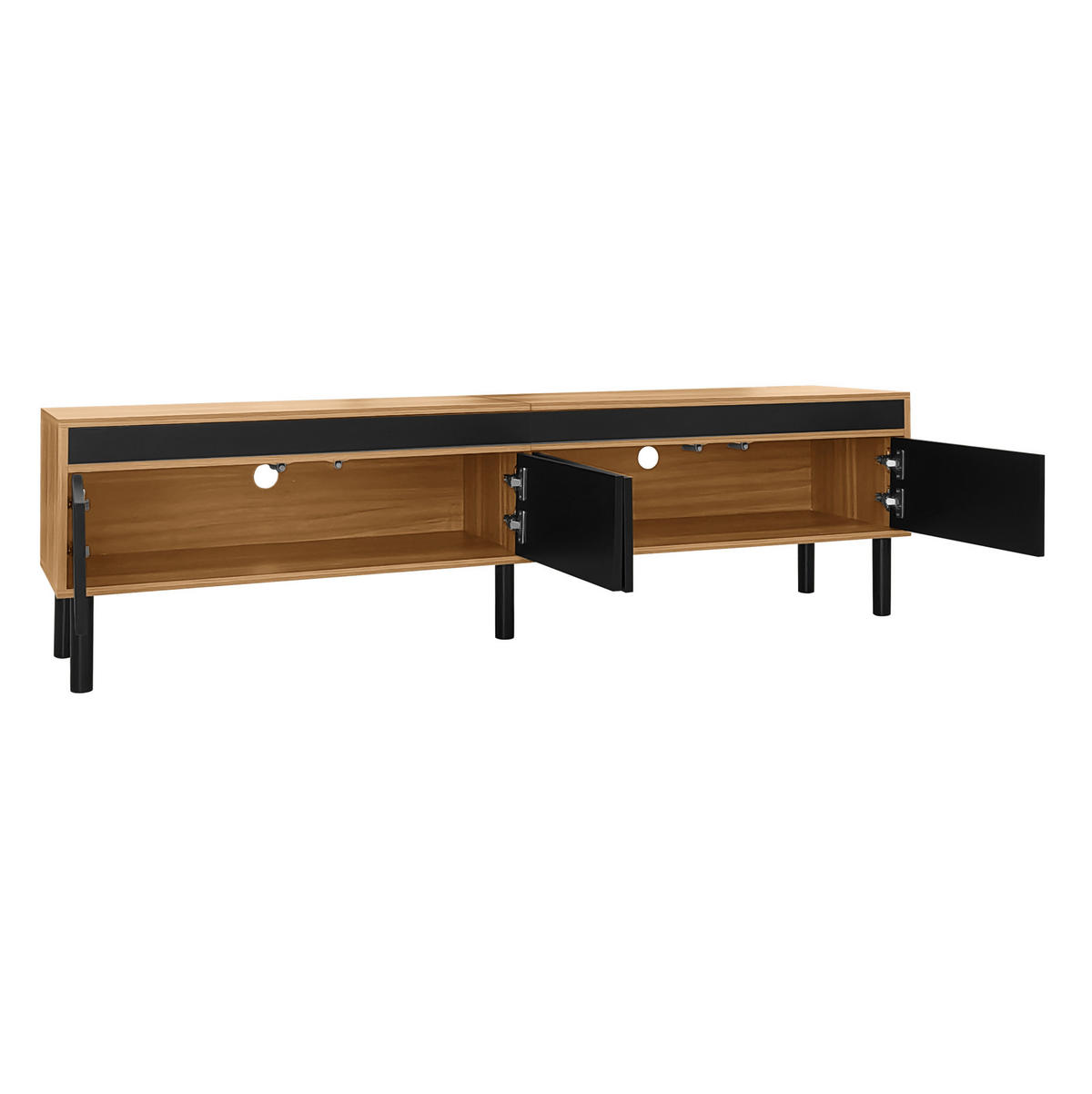 TV stolek 170/38/47 cm s 4 dvířky a bezúchytkovým otevíráním, Černá a přírodní - černá, kompozitní dřevo (170/47/38cm) - Redom