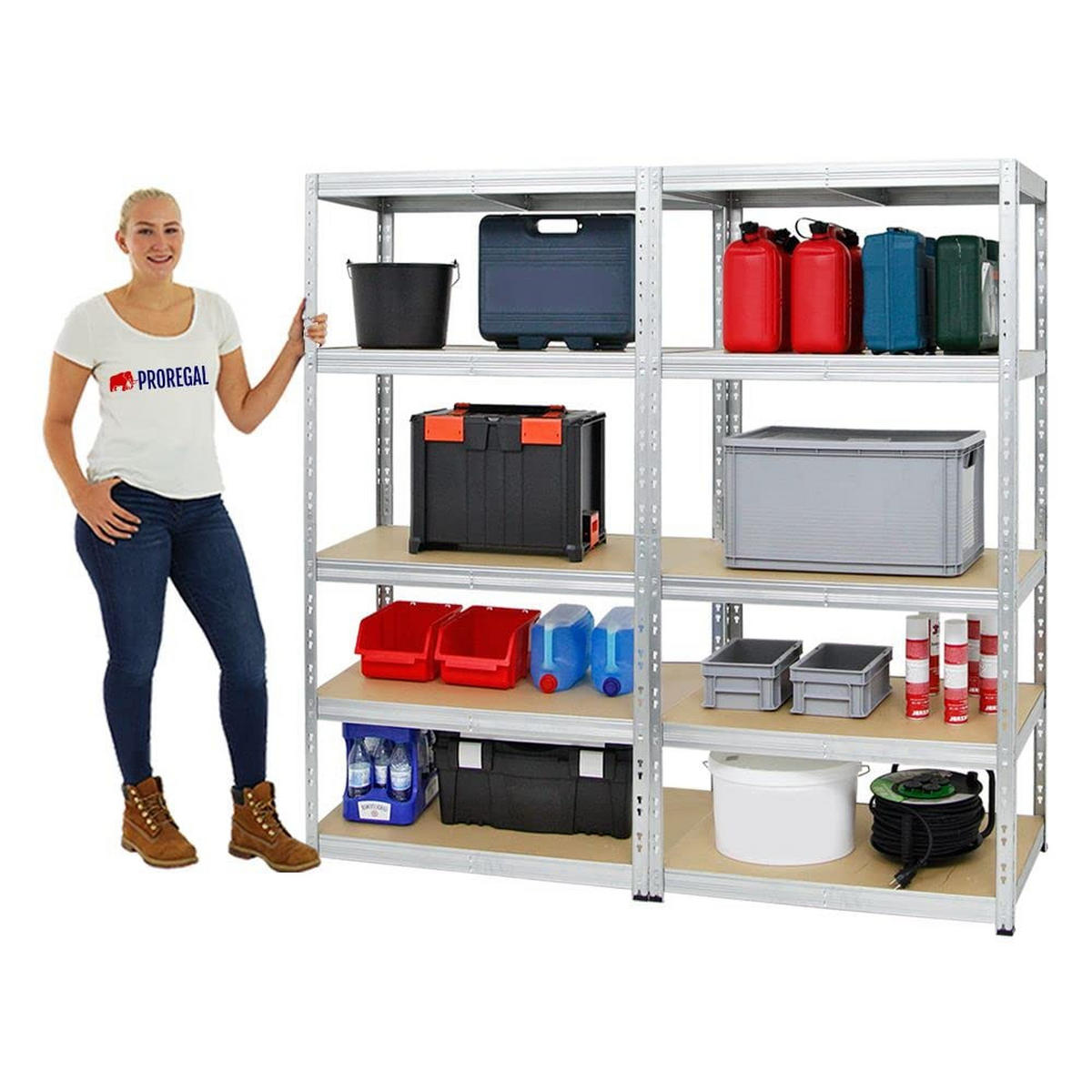 SCHWERLASTREGAL Tiger 2er-Set mit 2x 180x90x60 cm Fachlast 265 kg Verzinkt - Silberfarben, Metall (180/180/60cm) - PROREGAL