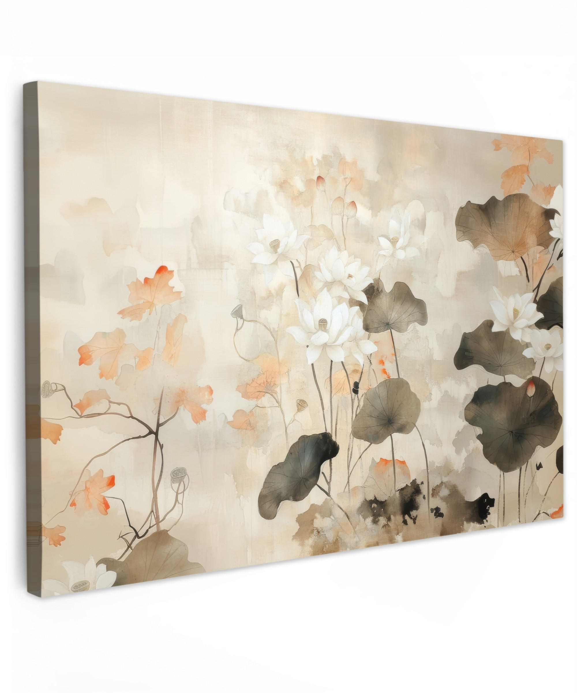 LEINWANDBILD Blumen - Japandi - Wabi sabi Groß 140x90 cm - Sandfarben, Textil (140/90cm) - MuchoWow