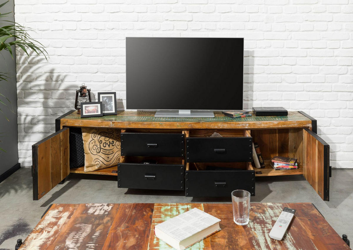 TV-BOARD Altholz 208x43x55 mehrfarbig lackiert INDUSTRIAL #106 - Multicolor, Holz (208/55/43cm) - Massivmoebel24