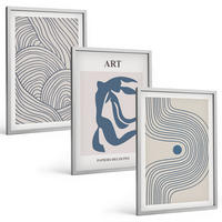 BILDER SET 3er Set - 40x60 cm Silberner Rahmen - Abstrakte blaue Linien - Silberfarben, Kunststoff (40/60cm) - TULUP
