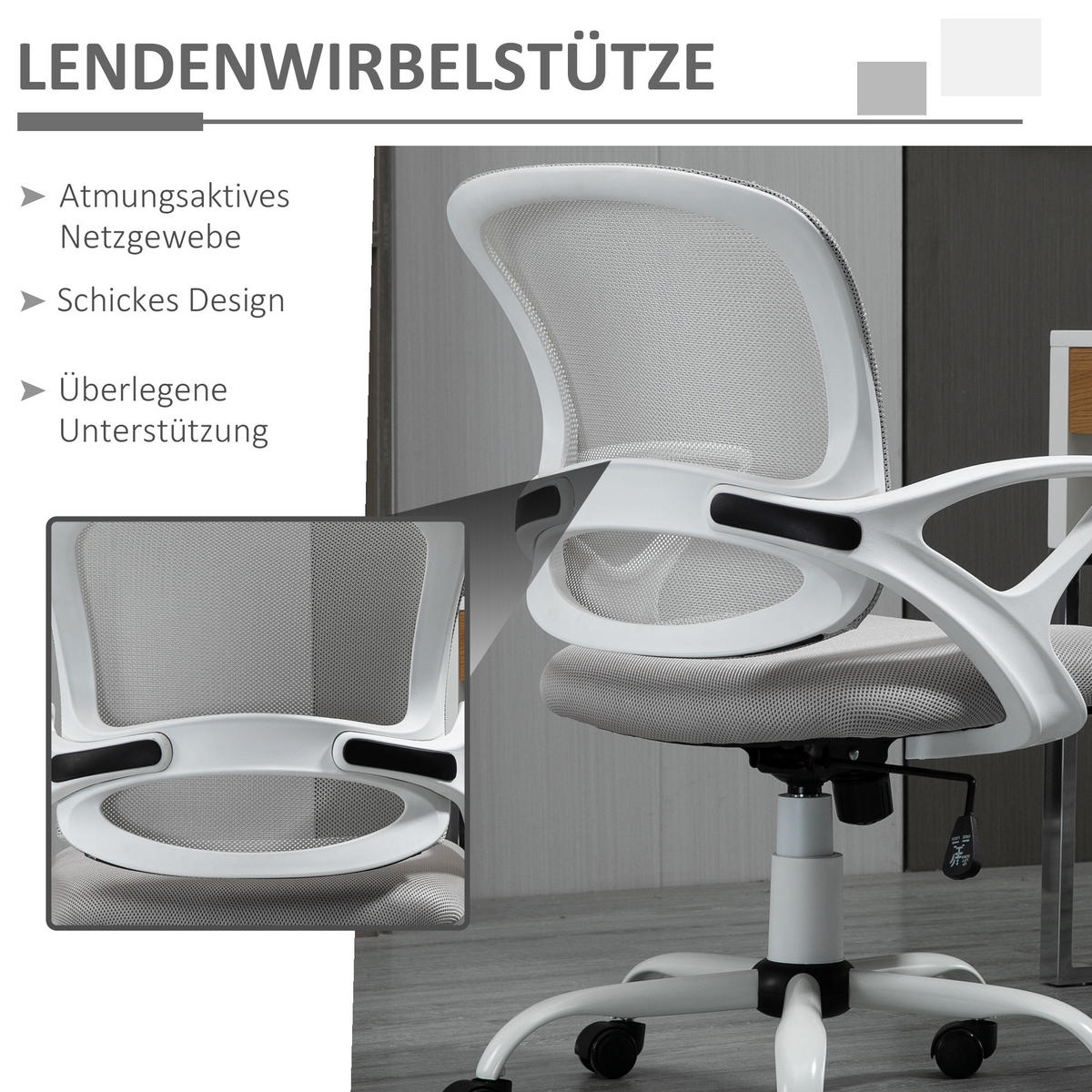 BÜROSTUHL Ergonomischer Mesh Schreibtischstuhl, Grau - Grau, Kunststoff (61/99/61cm) - Vinsetto