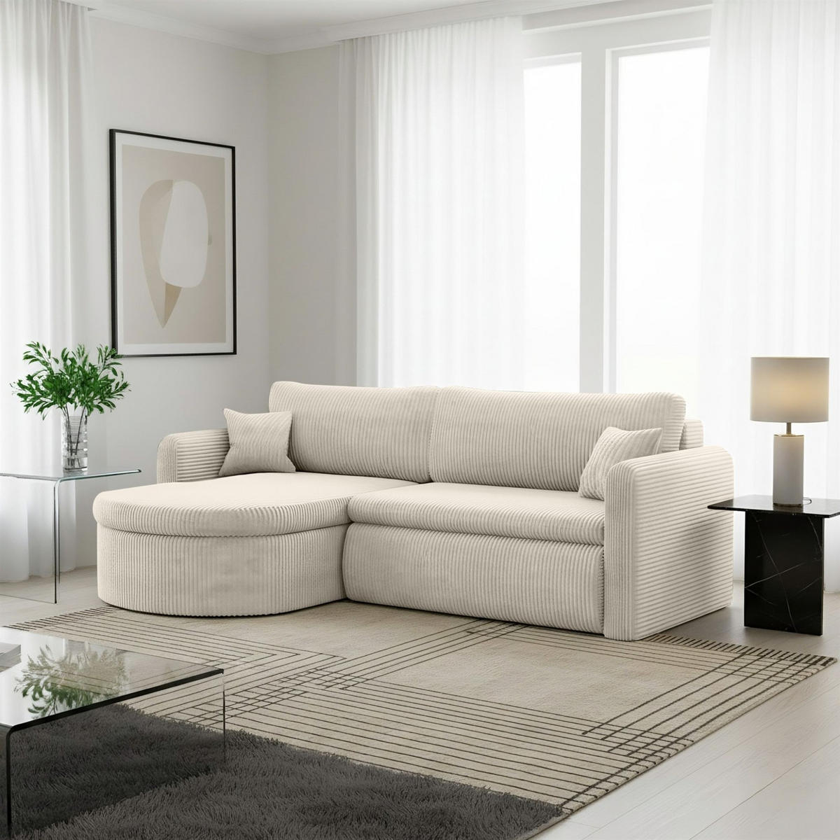 ECKSOFA Feliz In Poso - Weiß, Holzwerkstoff/Textil (160/250cm) - Fun Möbel