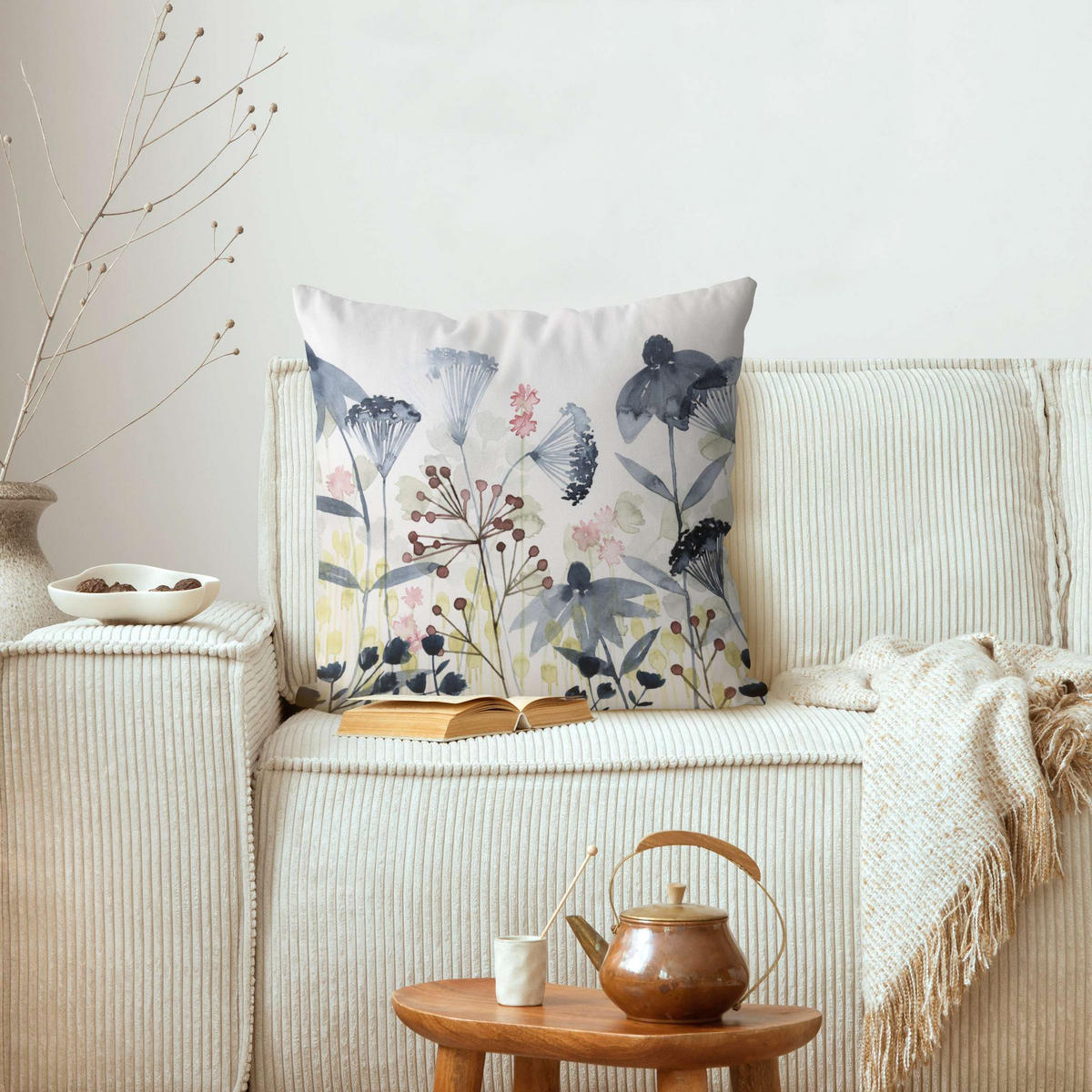 KISSENBEZUG Wildblumen Aquarell I 40/40 cm - Weiß, Textil (40/40cm) - Bilderwelten