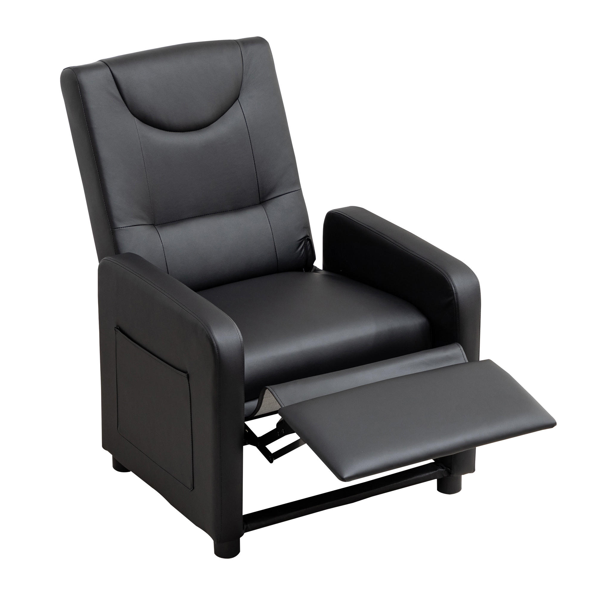 RELAXSESSEL Kunstleder Schwarz mit Verstellbarer Lehne und Klappbarer Fußstütze - Schwarz, Holzwerkstoff/Textil (67.5/90/128cm) - WISHDOR