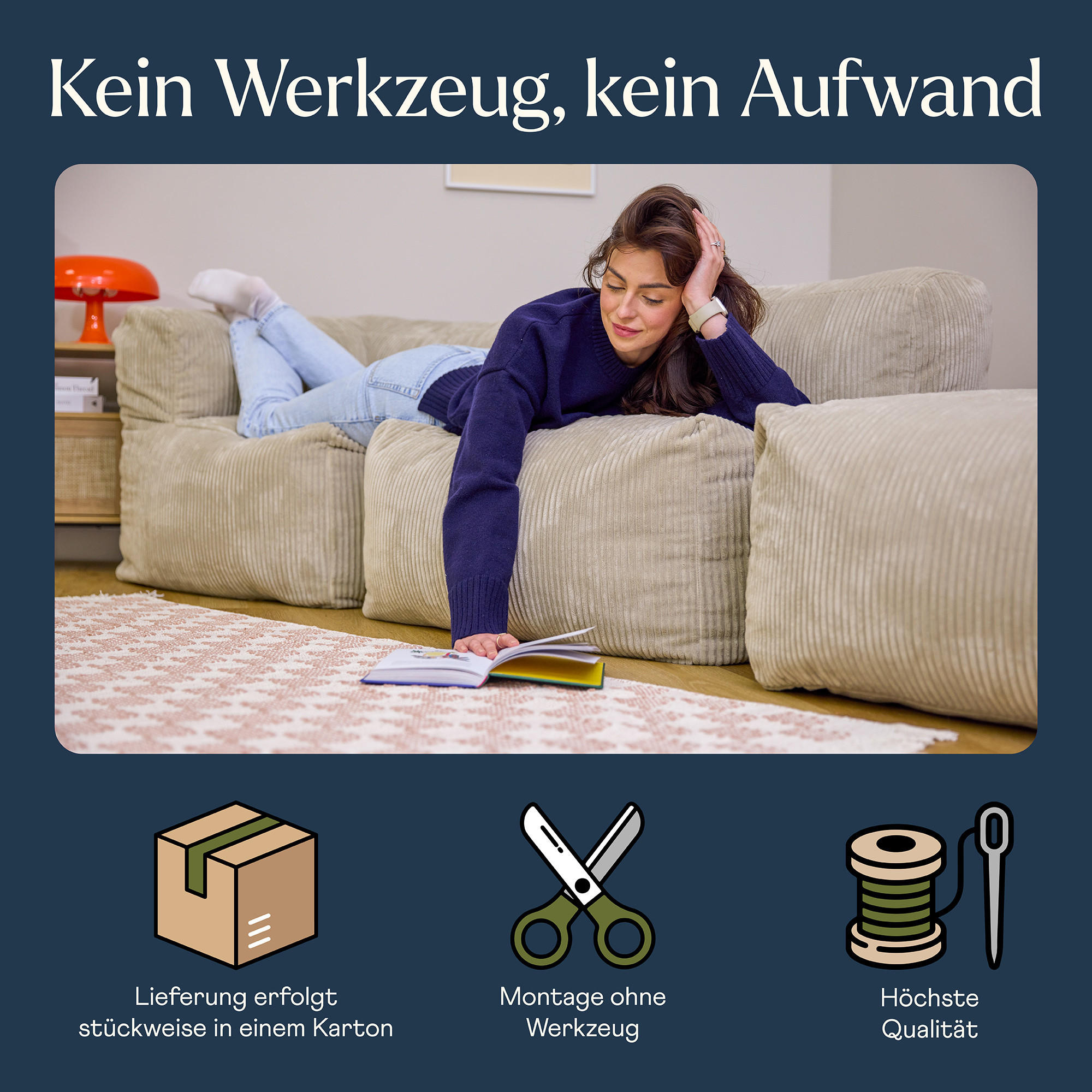 SITZSACK-SOFA 3-tlg. ZEN: Ecksessel, Sessel, Fußstütze - Beige, Textil (550/68/100cm) - icon