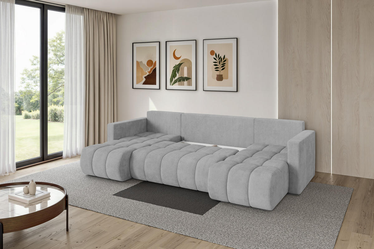 SEDACÍ SOUPRAVA DO U s funkcí spaní a úložným prostorem GARD-U 300x146x85 šedá manšestr - šedá/černá, kompozitní dřevo/textil (300/85/146cm) - ALTDECOR