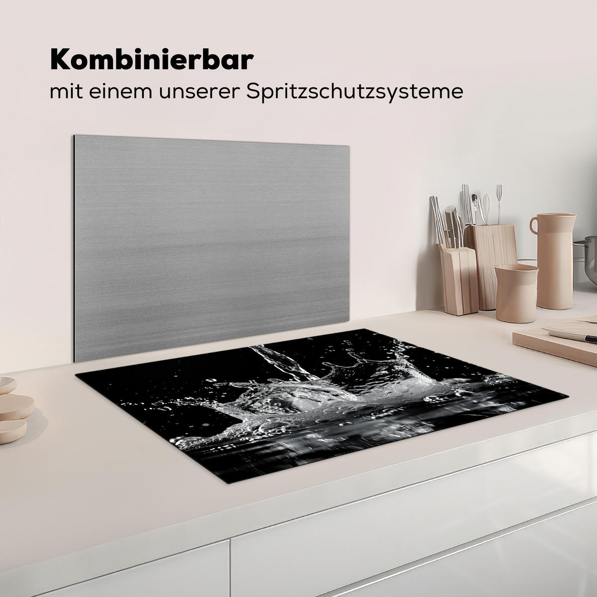 HERDABDECKPLATTE Wasser - Spritzwasser - Schwarz Herdabdeckung Induktionsfeld 75x52 cm - Schwarz, Kunststoff (75/52/0.2cm) - MuchoWow