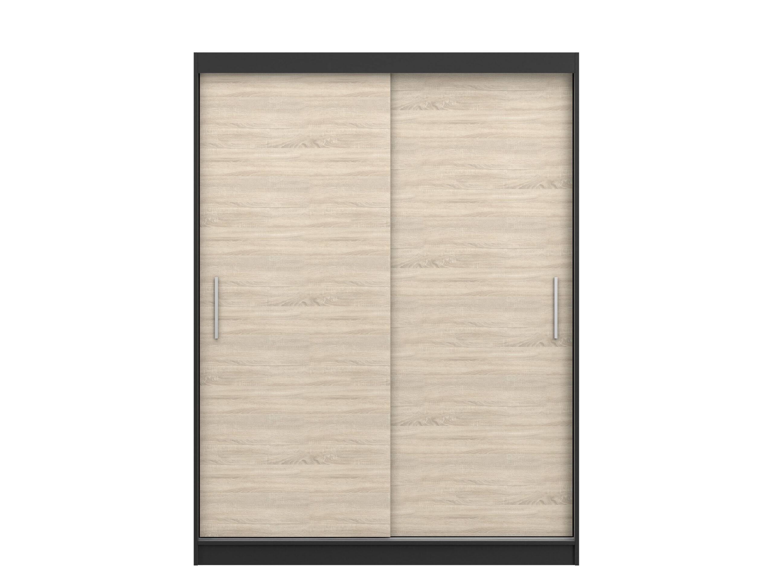 SCHIEBETÜRENSCHRANK -LARA 04 (Schwarz + Sonoma) - Schwarz/Sonoma Eiche, Holzwerkstoff/Metall (150/200/61cm) - Möblo