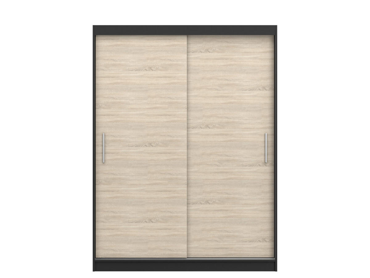 SCHIEBETÜRENSCHRANK -LARA 04 (Schwarz + Sonoma) - Schwarz/Sonoma Eiche, Holzwerkstoff/Metall (150/200/61cm) - Möblo
