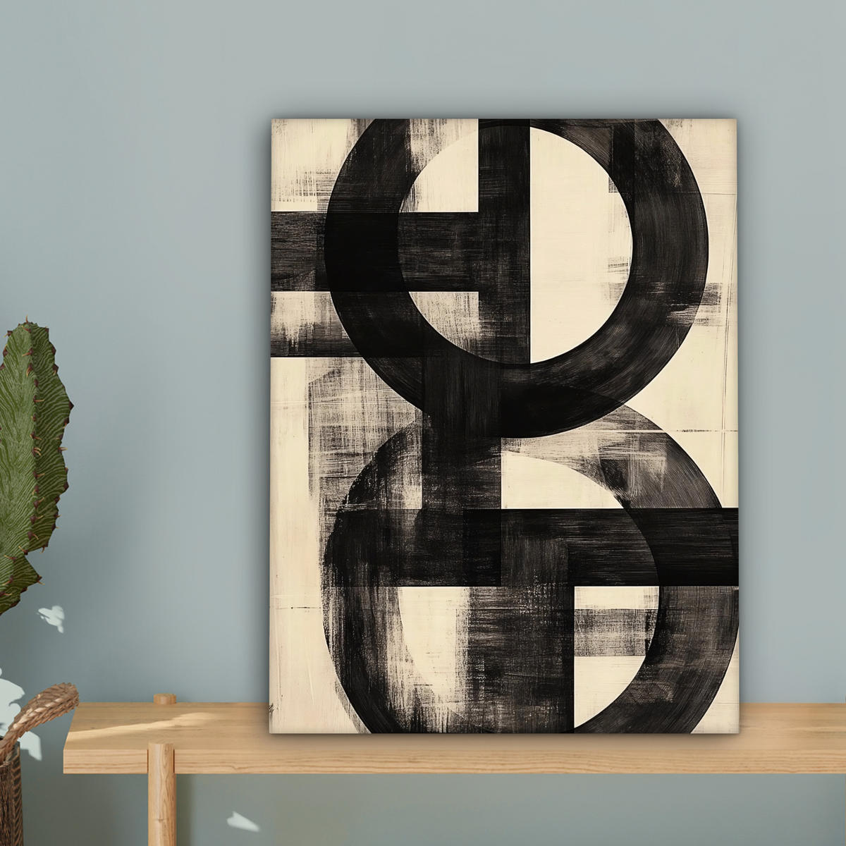 LEINWANDBILD Kreise - Balken - Schwarz - Abstrakt Room Decor 30x40 cm - Schwarz, Textil (30/40cm) - MuchoWow