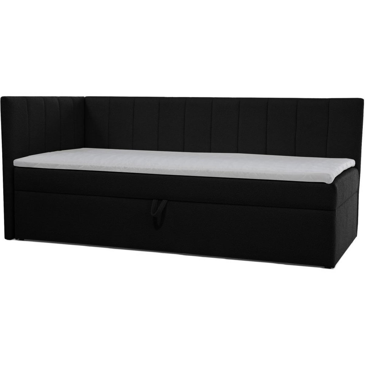 SCHLAFSOFA Rafi, Eckbett mit Bettkasten, 90x200 cm, Schwarz - Schwarz, Textil (209/94/102cm) - Beautysofa