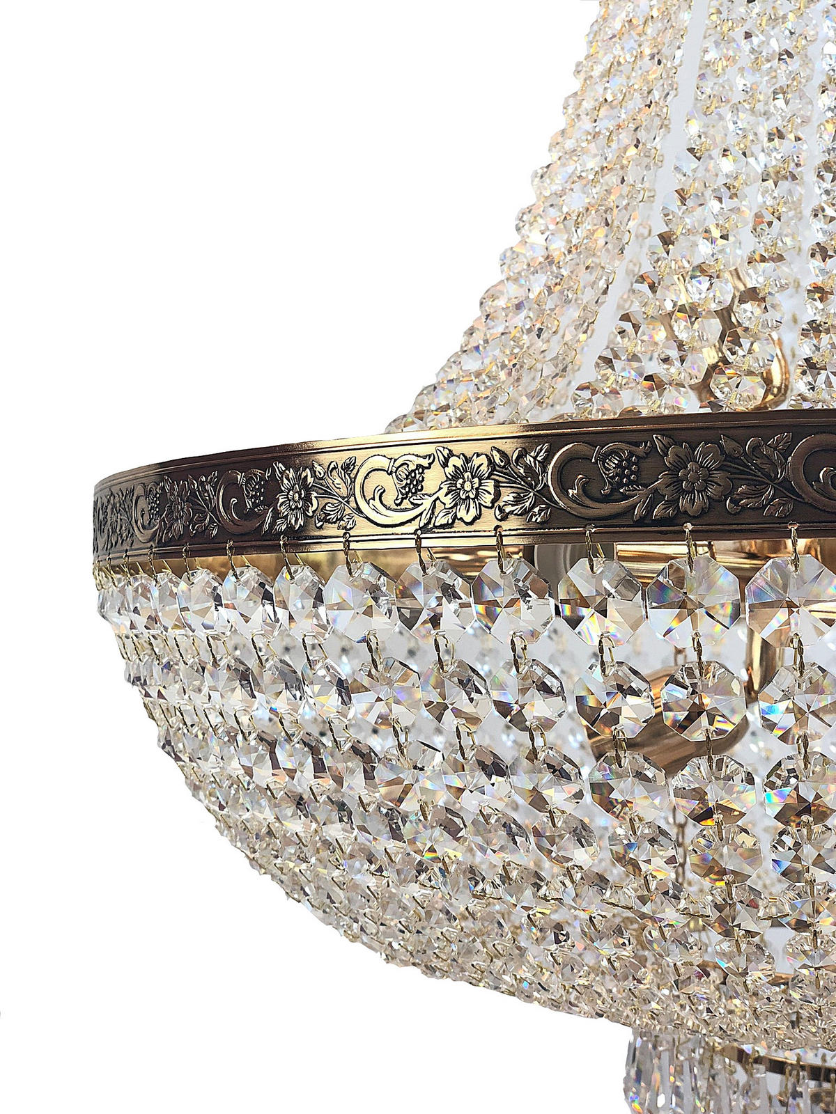 KRONLEUCHTER Korblüster PLAZA Gold Ø60cm gefertigt aus geschliffenen Kristallen - Goldfarben, Glas (60/60/80cm) - PGA Lights