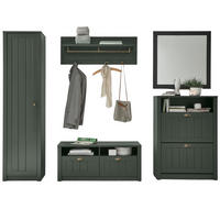 GARDEROBENKOMBINATION grün, Landhausstil, Garderobe Set 5-teilig 272 x 198 cm - Dunkelgrün/Goldfarben, Holzwerkstoff/Kunststoff (273/198/43cm) - Furn.Design