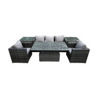 GARTENSOFA Hohe Rückenlehne Polyrattan 5-Sitzer - Dunkelgrau/Grau, Glas/Kunststoff - Fimous