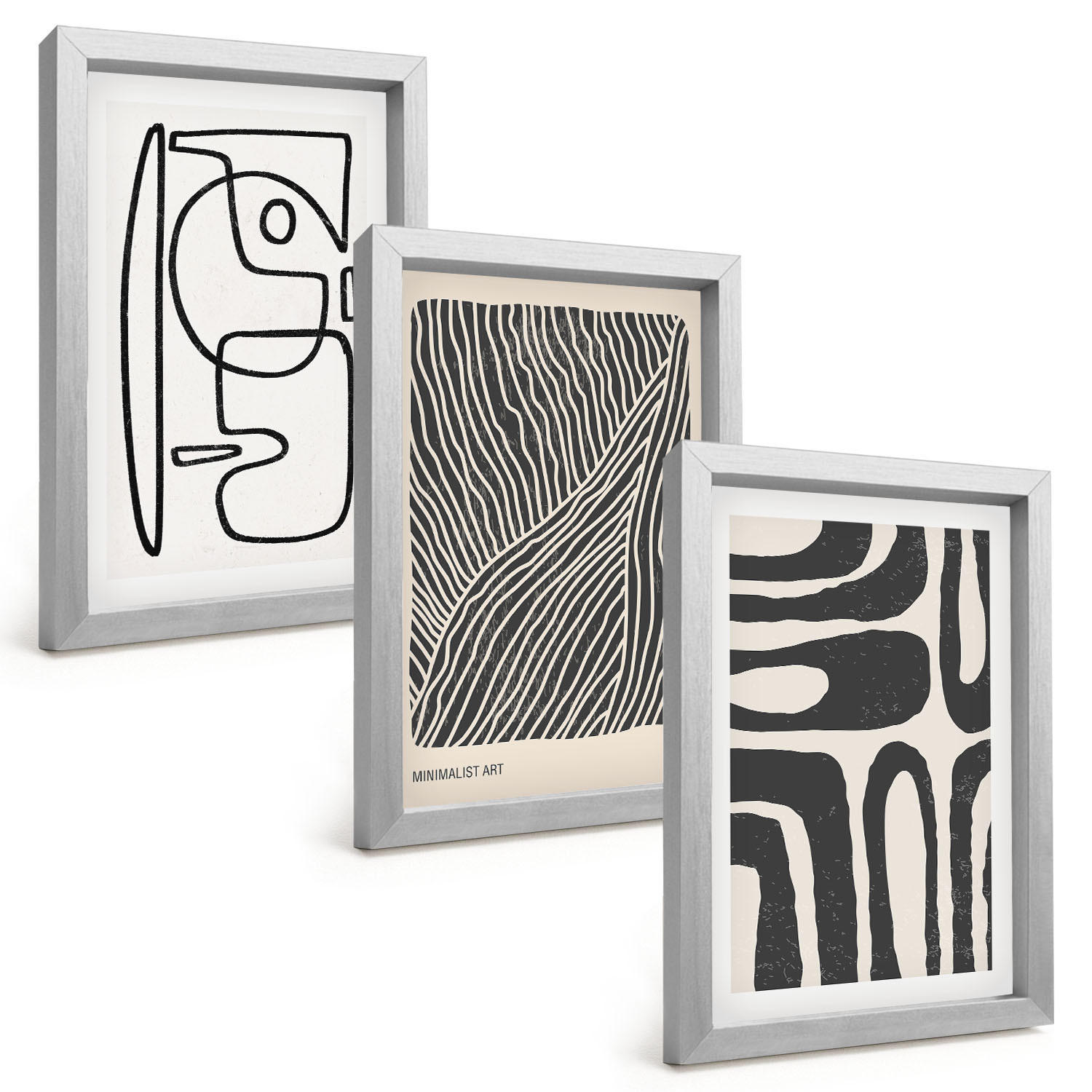 BILDER SET 3er Set - 20x30 cm Silberner Rahmen - Abstrakte Muster, Linien, Texturen - Silberfarben, Kunststoff (20/30cm) - TULUP