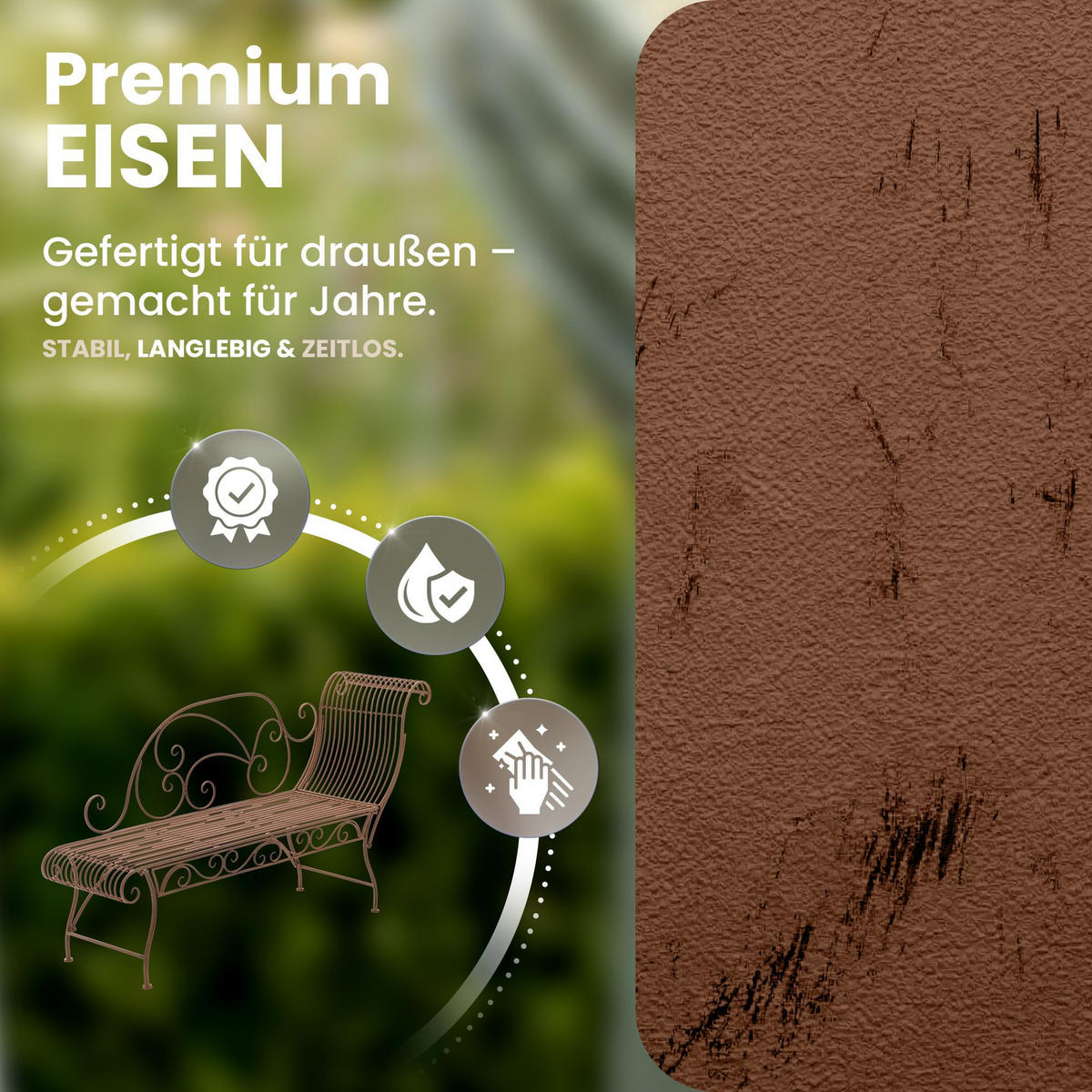 GARTENLIEGE Metall antik braun - Braun, Metall (156/78/46cm) - CLP