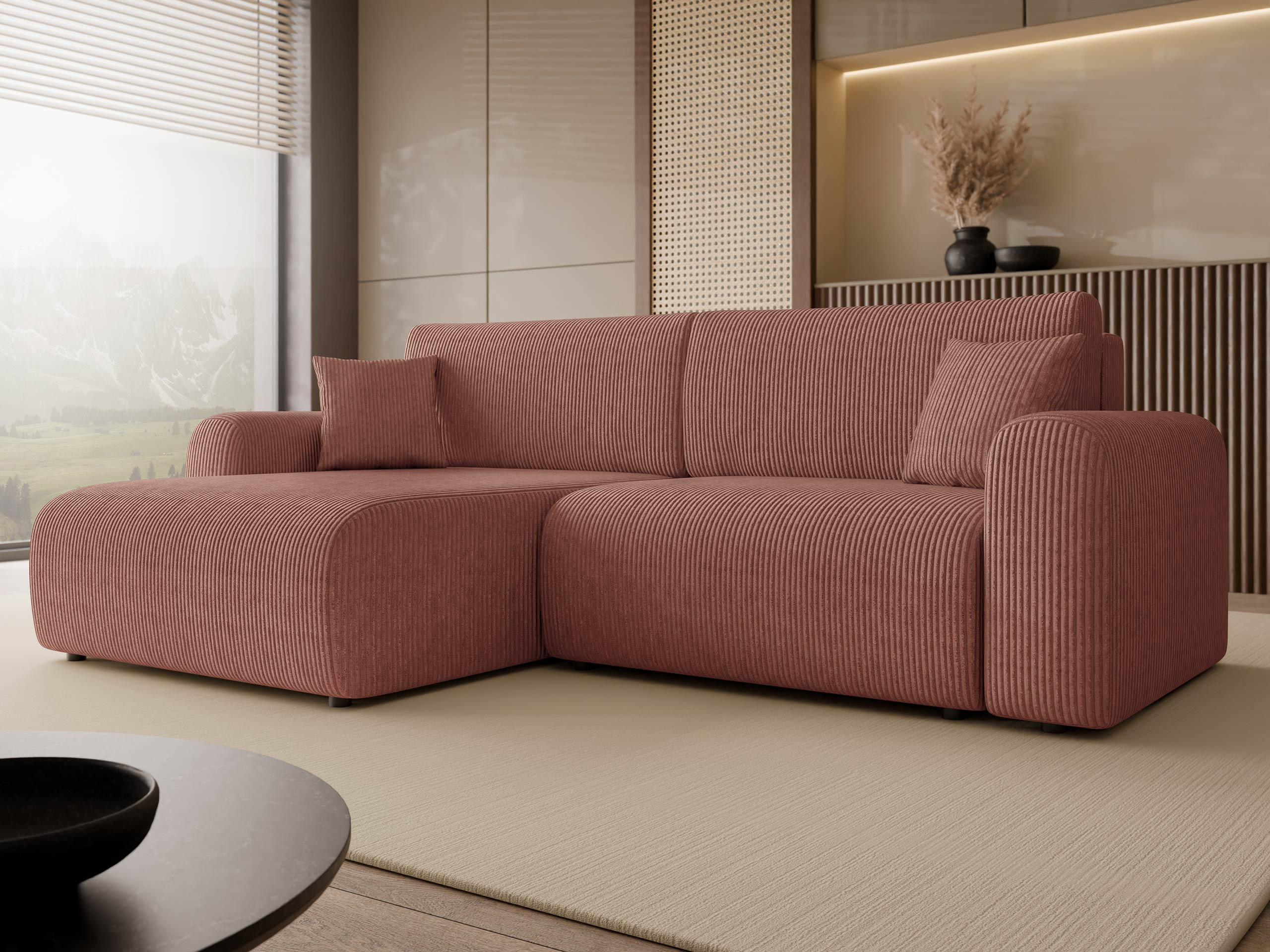 ECKSOFA Floryn L Cord - Schwarz/Rosa, Holz/Kunststoff (245/145cm) - MIRJAN24