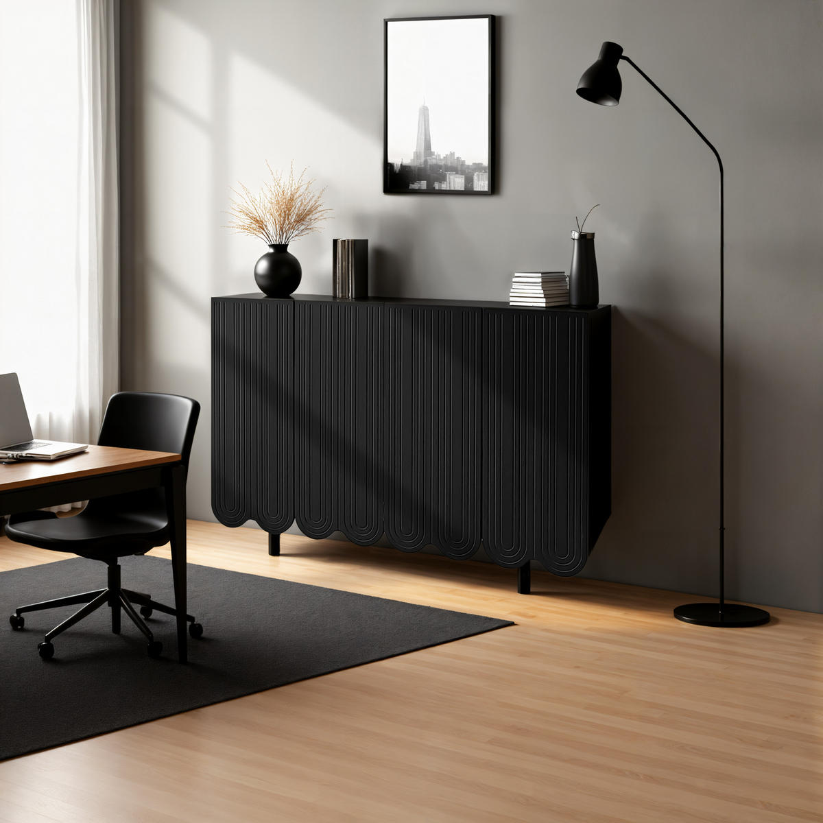 SIDEBOARD mit Metallfüßen und Rillen-Design - Weiß, Holzwerkstoff/Metall (120/80/37.5cm) - Urban Meuble