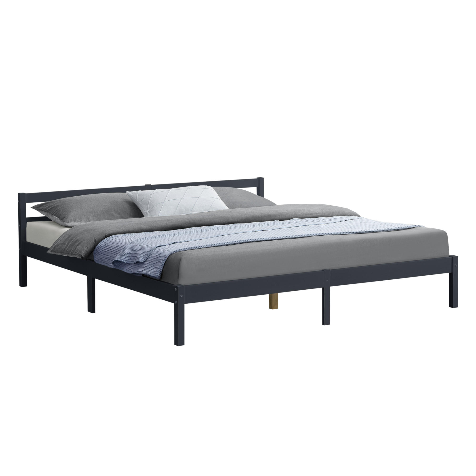 HOLZBETT Nakkila - Dunkelgrau, Holz (180/200cm) - [en.casa]