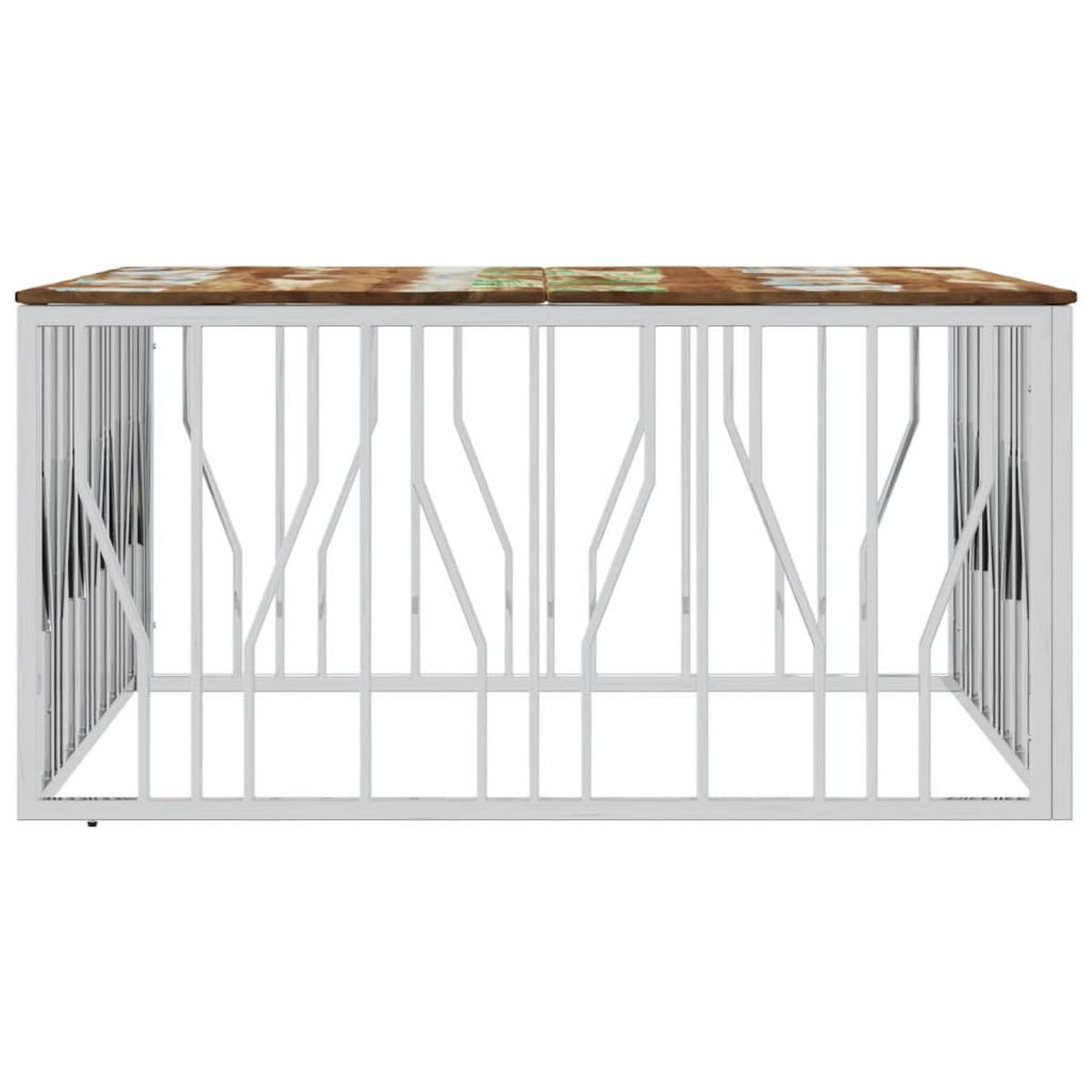 COUCHTISCH Silbern Edelstahl und Altholz Massiv - Silberfarben/Multicolor, Metall (100/100/50cm) - furnicato