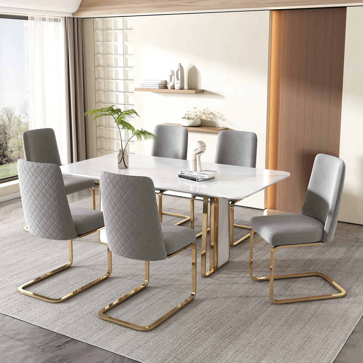 ESSZIMMERSTUHL 2er Set Samt Diamant Grau Gold Metallbeine - Grau, Textil (52/88.8/46cm) - FLIEKS