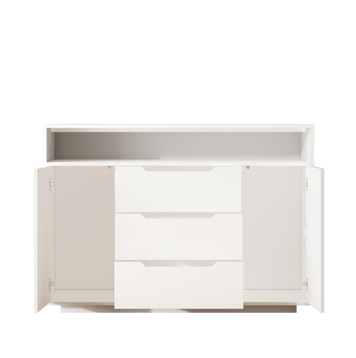 SIDEBOARD aus Holzwerkstoff 120x40x85 cm Weiß mit offenem Regal, 3 Schubladen, Türen und LED-Beleuchtung - Weiß, Holzwerkstoff (120/85/40cm) - Modfu